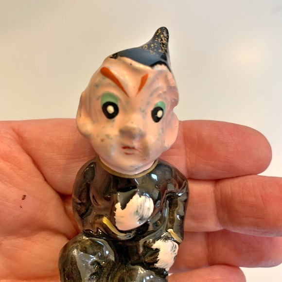 Vintage Elf Figurine Pixie Sprite Ceramic Black Sitting Japan 3" - Picture 6 of 9